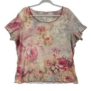 XCIT Y2K Floral Tee Shirt Womens Size 1X Whimsical Fairy Romantic Scoop Neck‎